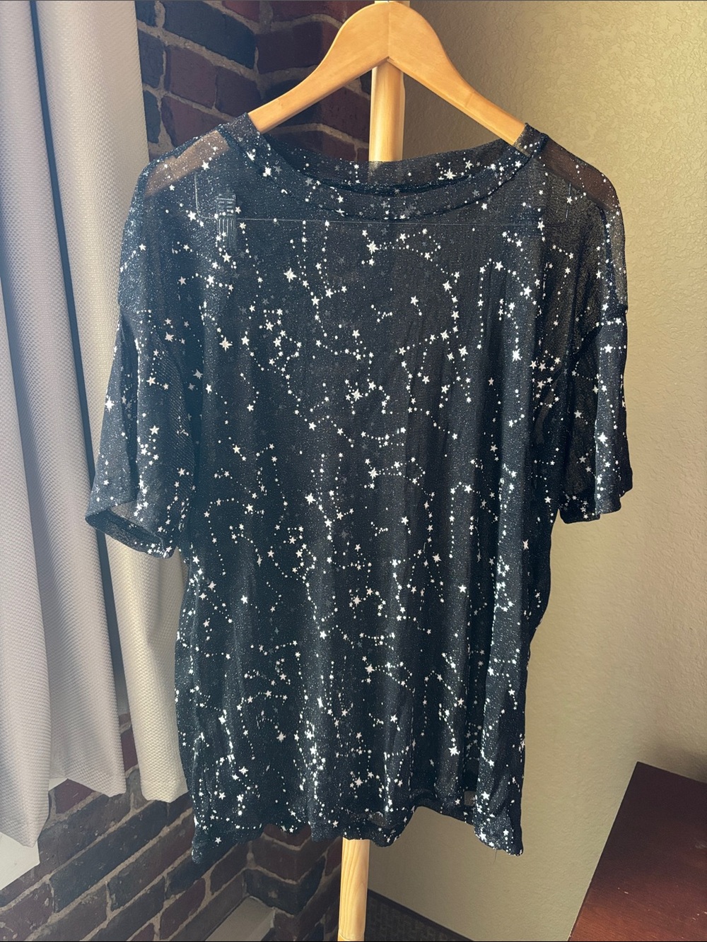 Black Star Print Short Sleeve Women's Top Size M